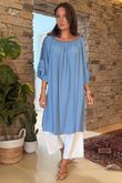 Made in Italy Menorcan Crochet Shoulder Dress Denim